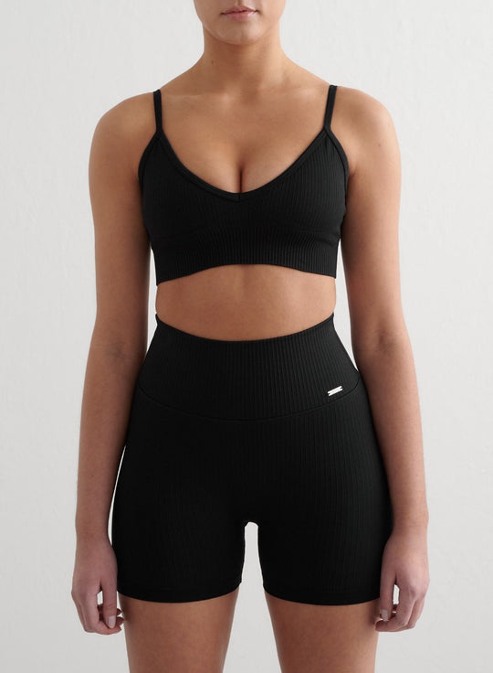 Black Ribbed Seamless Deep Cut Bra