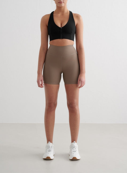 Nougat Ribbed Performance Midi Biker Shorts