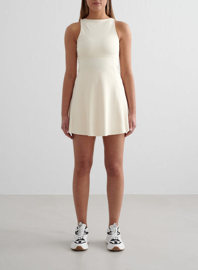 Almond White Sense High Neck Dress